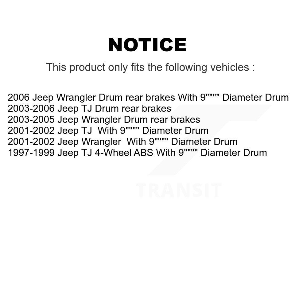 [Arrière] Kit de Tambour de frein pour Jeep Wrangler TJ K8N-100406