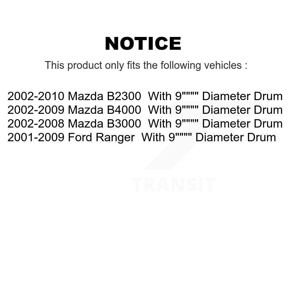 [Arrière] Kit de Tambour de frein pour Ford Ranger Mazda B2300 B3000 avec 9" Diameter K8N-100438