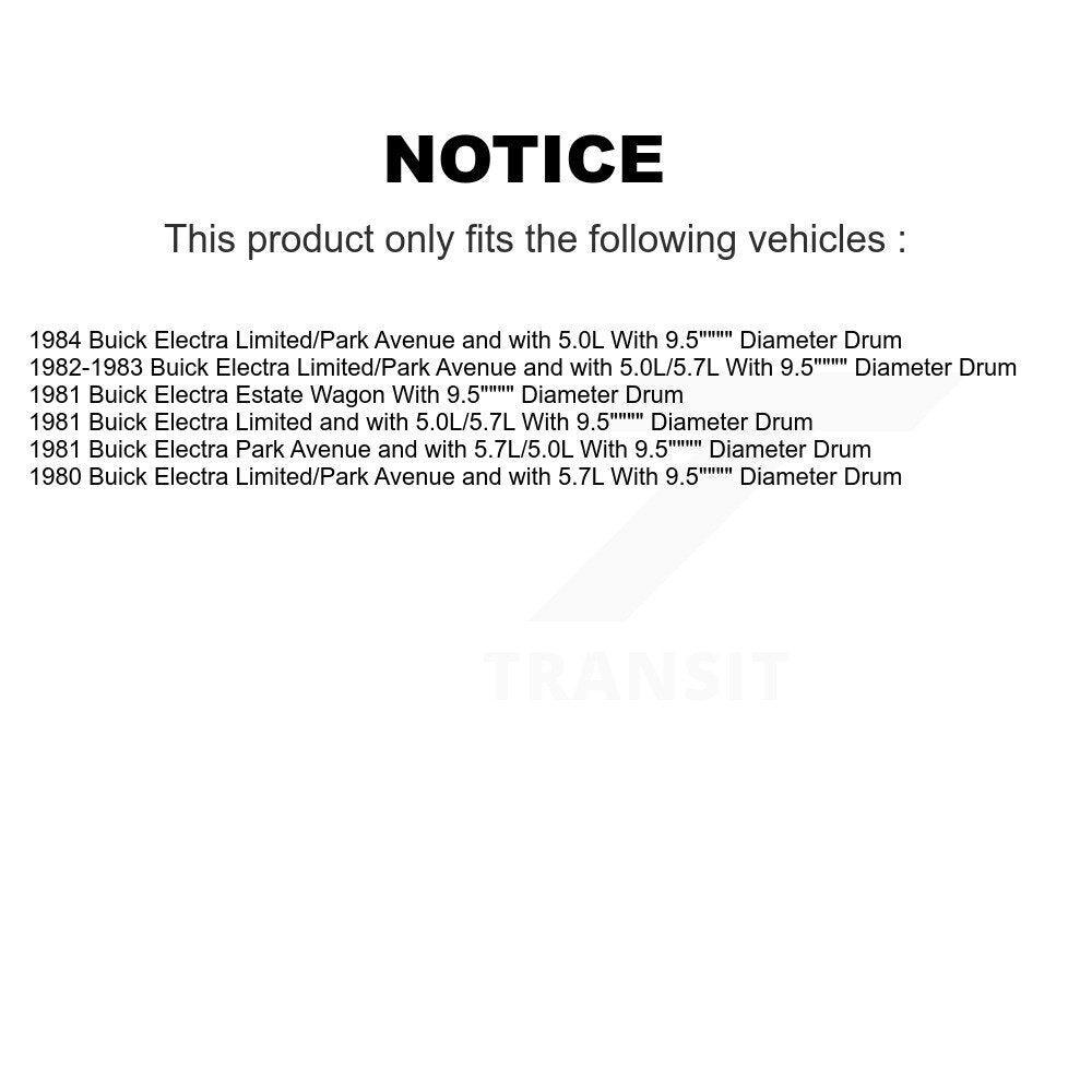 [Arrière] Kit de Tambour de frein pour Buick Electra avec 9.5" Diameter K8N-100589