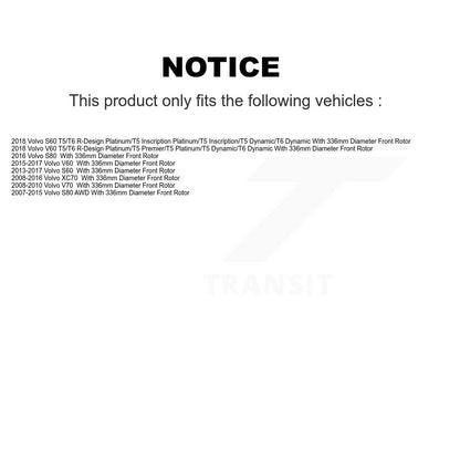 [Avant] Kit de Disque et plaquette (semi-métallique) de frein pour Volvo S60 XC70 S80 V60 V70 avec 336mm Diameter Rotor K8S-100561