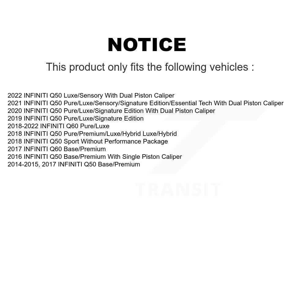 [Avant + Arrière] Kit de Disque et plaquette (semi-métallique) de frein pour INFINITI Q50 Q60 K8S-101492