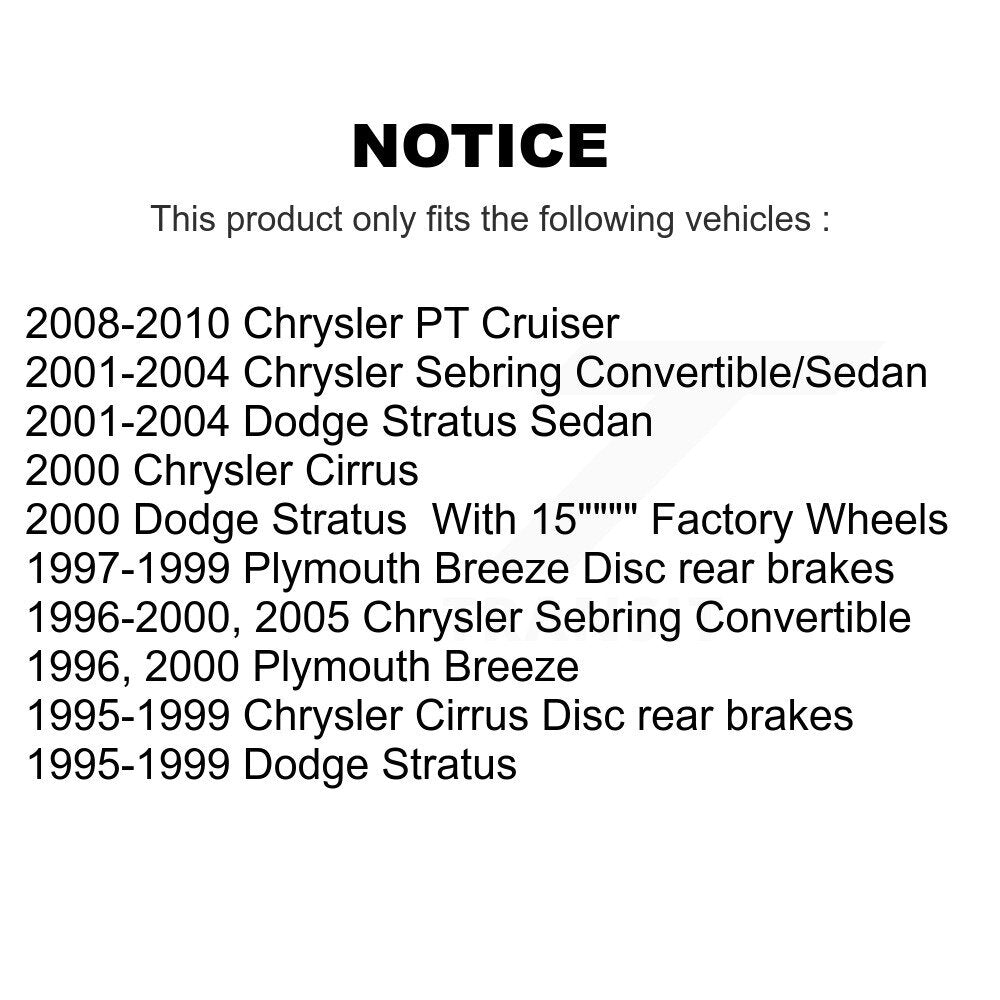 [Arrière] Kit de Disque et plaquette (semi-métallique) de frein pour Chrysler Sebring Dodge Stratus PT Cruiser Cirrus Plymouth Breeze K8S-101650
