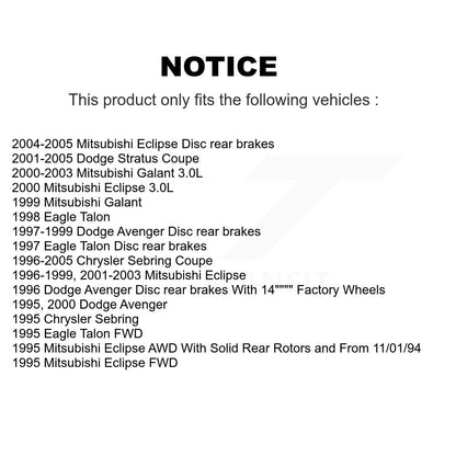 [Arrière] Kit de Disque et plaquette (semi-métallique) de frein pour Mitsubishi Chrysler Sebring Dodge Eclipse Stratus Galant Avenger Eagle Talon K8S-101653