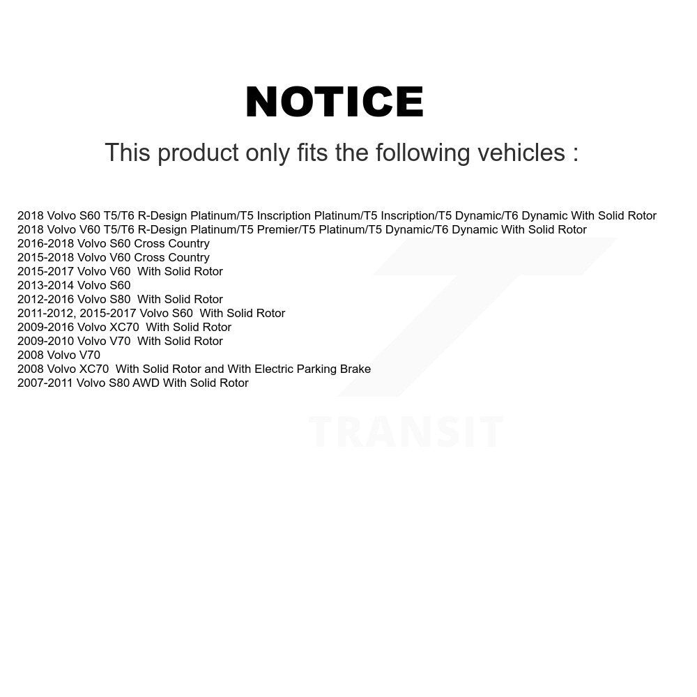 [Arrière] Kit de Disque et plaquette (semi-métallique) de frein pour Volvo S60 XC70 S80 V60 Cross Country V70 K8S-101894