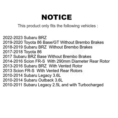 [Arrière] Kit de Disque et plaquette (semi-métallique) de frein pour Subaru Outback Legacy Scion FR-S BRZ Toyota 86 K8S-101930