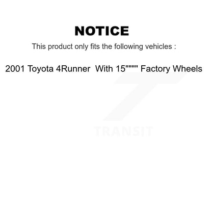 [Avant + Arrière] Kit de Disque et plaquette (semi-métallique) de frein pour 2001 Toyota 4Runner avec 15" Factory Wheels K8S-102360