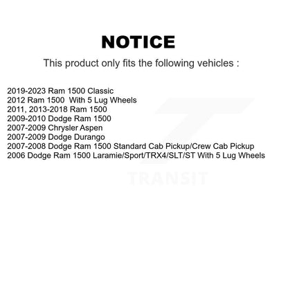 [Avant + Arrière] Kit de Disque et plaquette (céramique) de frein pour Ram 1500 Dodge Classic Durango Chrysler Aspen K8T-101017