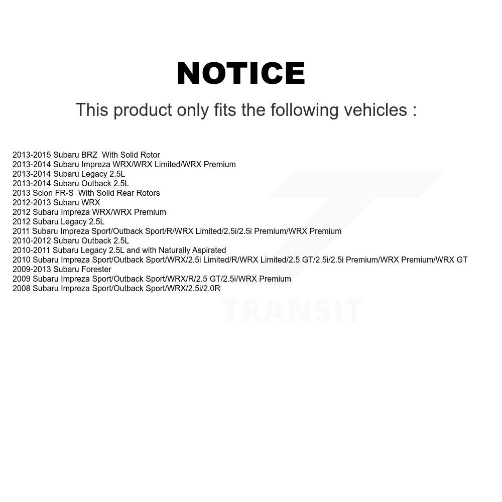 [Arrière] Kit de Disque et plaquette (céramique) de frein pour Subaru Outback Impreza Forester Legacy Scion FR-S BRZ WRX K8T-102007