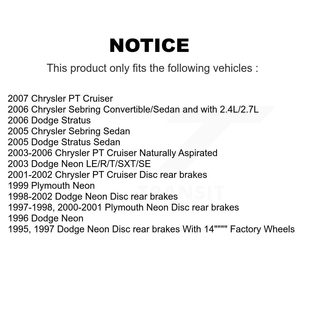 [Arrière] Disque et plaquette de frein pour Chrysler PT Cruiser Sebring Neon K8T-105653