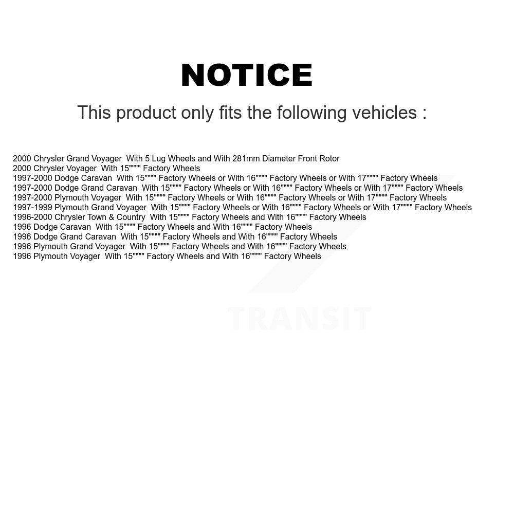 [Avant et Arrière] Disque et plaquette de frein pour Dodge Caravan Grand Plymouth Town & K8T-105822