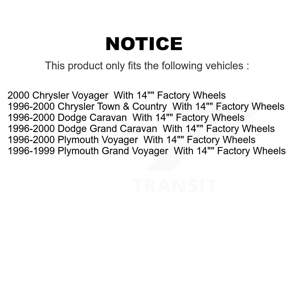 [Avant] Kit d'ensemble roulement de roue et moyeu pour Dodge Grand Caravan Chrysler Town & Country Plymouth Voyager 14" Factory Wheels KBB-100426