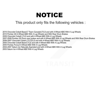 [Avant] Kit d'ensemble roulement de roue et moyeu pour Chevrolet Cobalt Saturn Ion Pontiac G5 Pursuit 4 Lug Wheels KBB-104014