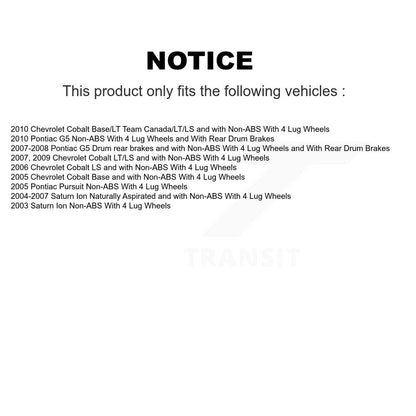 [Avant] Kit d'ensemble roulement de roue et moyeu pour Chevrolet Cobalt Saturn Ion Pontiac G5 Pursuit 4 Lug Wheels KBB-104017