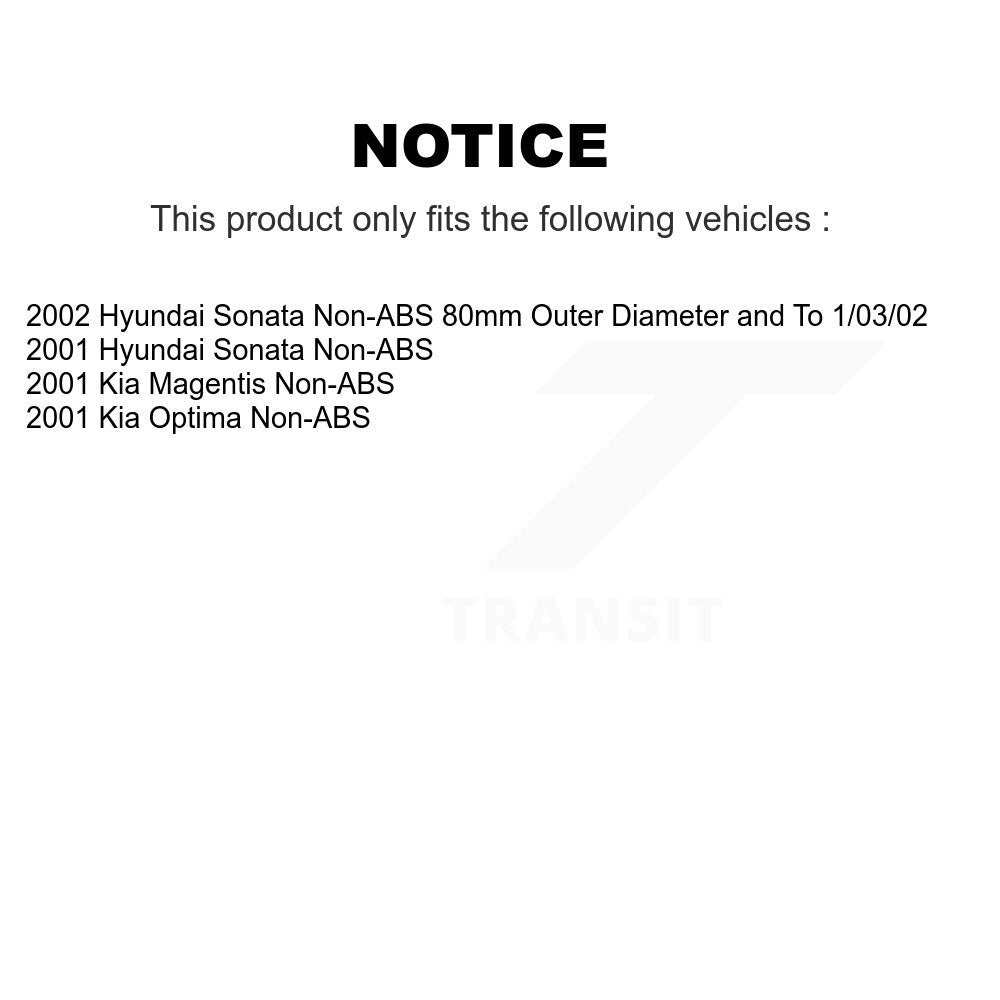 [Avant + Arrière] Kit de Roulement de roue pour Hyundai Sonata Kia Optima Magentis Non-ABS KBB-106187
