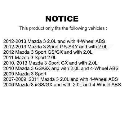 [Avant + Arrière] Kit de Roulement de roue pour Mazda 3 Sport KBB-106280