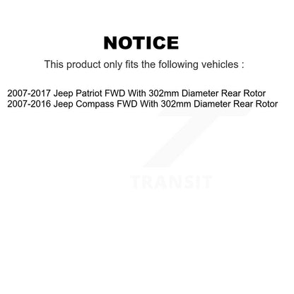 [Avant + Arrière] Kit de Roulement de roue pour Jeep Patriot Compass avec 302mm Diameter Rotor FWD KBB-106662