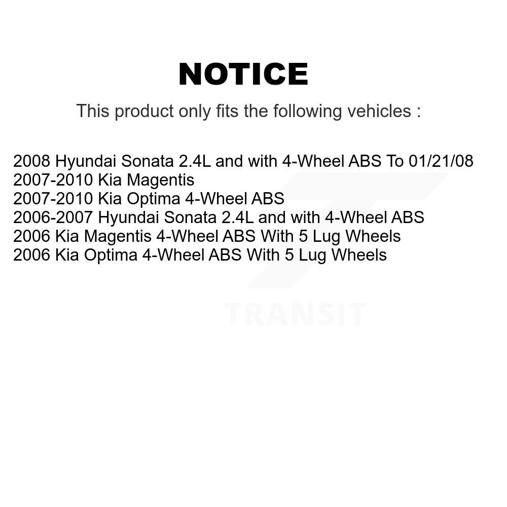 [Avant + Arrière] Kit de Roulement de roue pour Hyundai Sonata Kia Optima Magentis KBB-107009