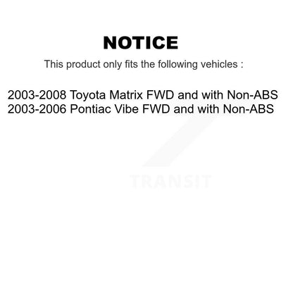 [Avant + Arrière] Kit de Roulement de roue pour Toyota Matrix Pontiac Vibe FWD avec Non-ABS KBB-108012