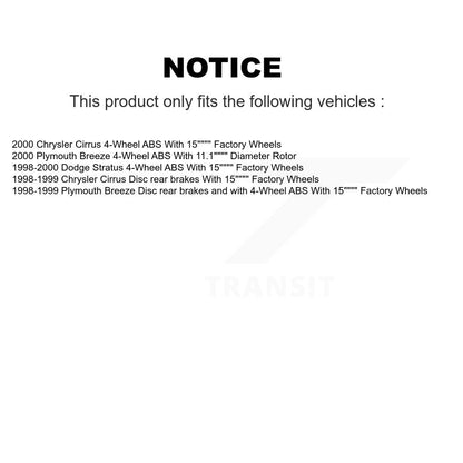 [Avant + Arrière] Kit d'ensemble roulement de roue et moyeu pour Dodge Stratus Chrysler Cirrus Plymouth Breeze KBB-109492