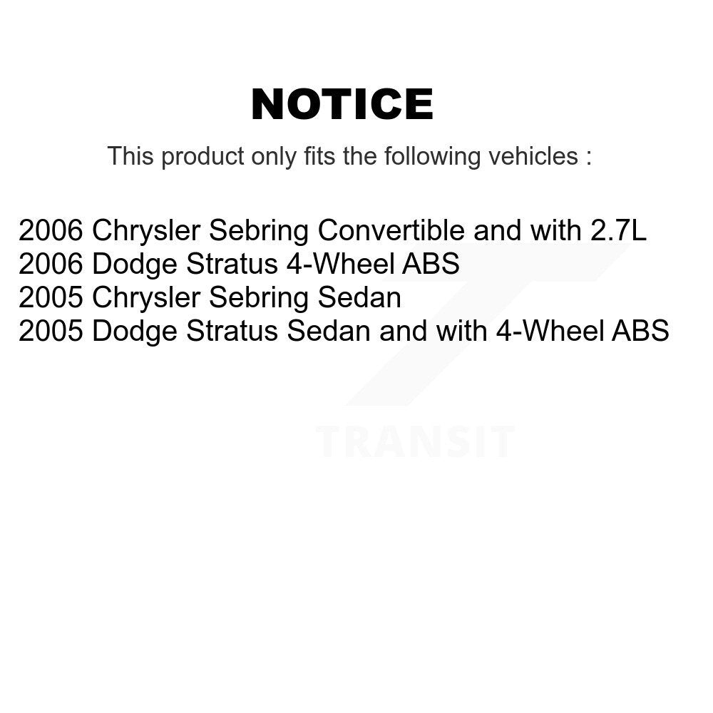 [Avant + Arrière] Kit d'ensemble roulement de roue et moyeu pour Chrysler Sebring Dodge Stratus KBB-109494