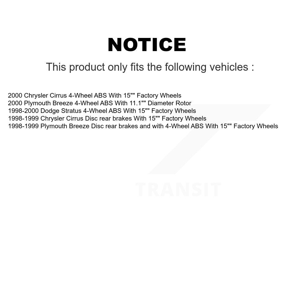 [Avant + Arrière] Kit d'ensemble roulement de roue et moyeu pour Dodge Stratus Chrysler Cirrus Plymouth Breeze KBB-110201
