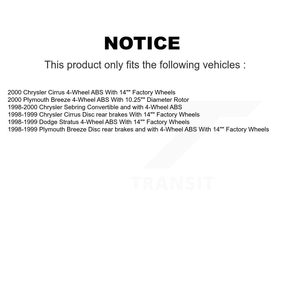 [Avant + Arrière] Kit d'ensemble roulement de roue et moyeu pour Chrysler Sebring Cirrus Dodge Stratus Plymouth Breeze KBB-110204