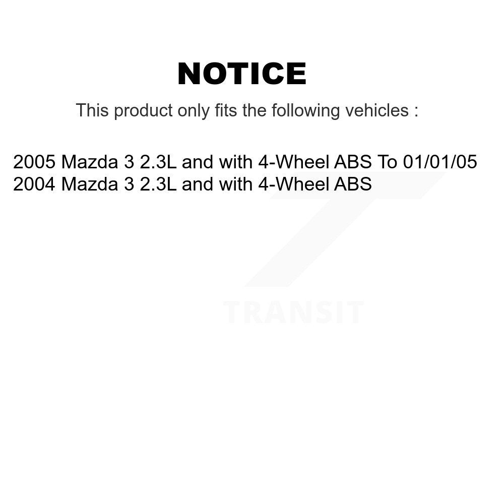 [Avant + Arrière] Kit d'ensemble roulement de roue et moyeu pour Mazda 3 2.3L avec 4-Wheel ABS KBB-110321