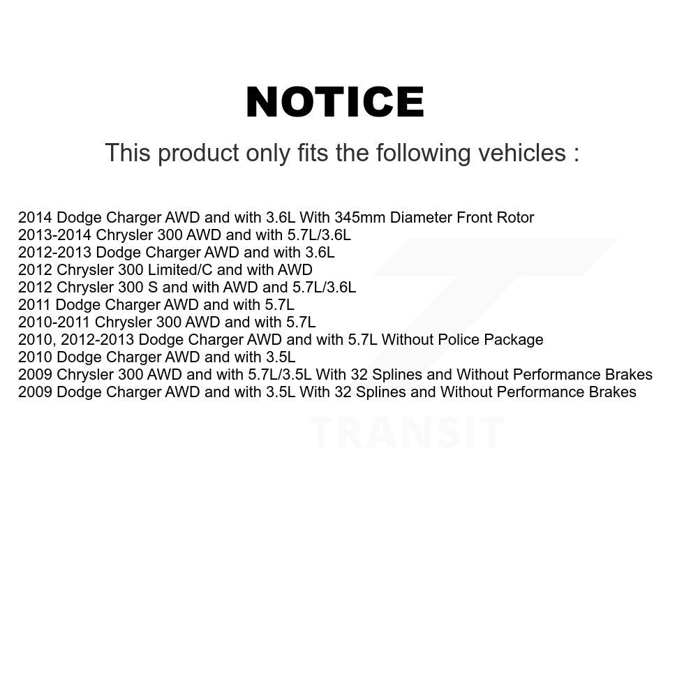 [Avant + Arrière] Kit d'ensemble roulement de roue et moyeu pour Dodge Charger Chrysler 300 KBB-110341