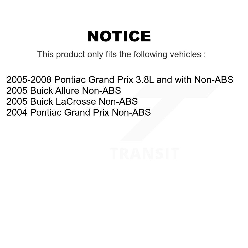 [Avant + Arrière] Kit d'ensemble roulement de roue et moyeu pour Pontiac Grand Prix Buick LaCrosse Allure KBB-110483