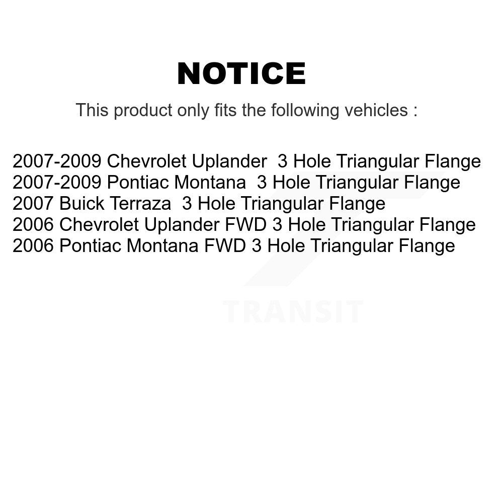 [Avant + Arrière] Kit d'ensemble roulement de roue et moyeu pour Chevrolet Uplander Buick Terraza Pontiac Montana 3 Hole Triangular Flange KBB-110487