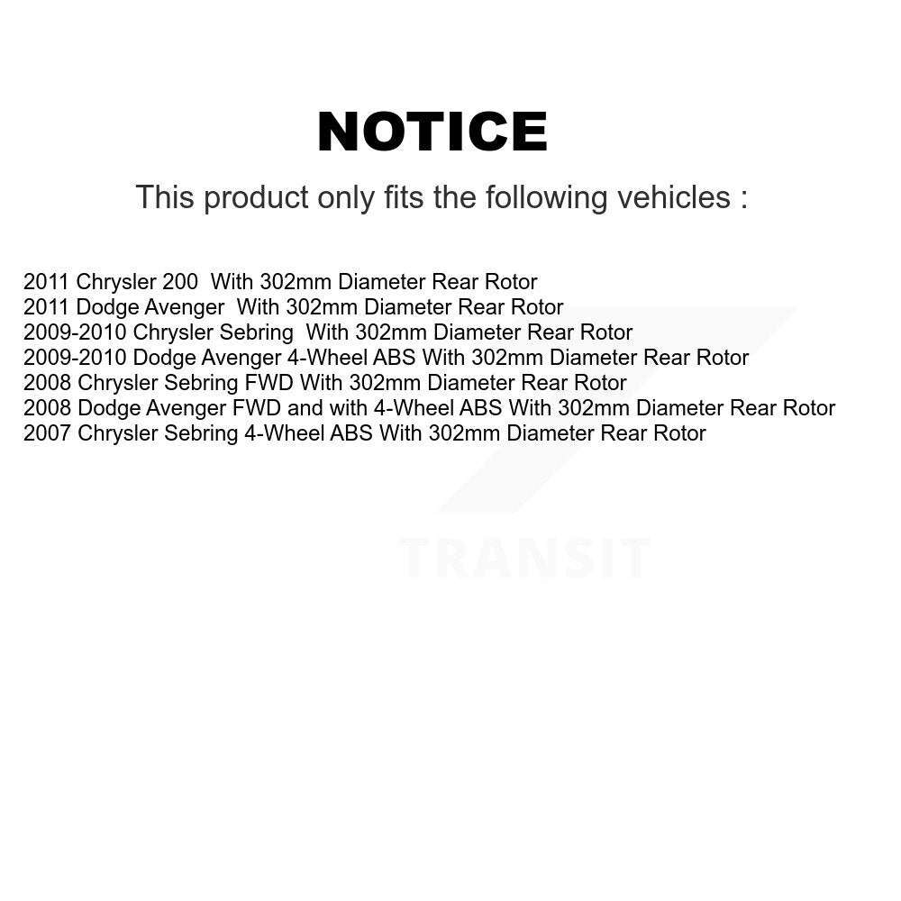 [Avant + Arrière] Kit d'ensemble roulement de roue et moyeu pour Chrysler Dodge Avenger Sebring 200 avec 302mm Diameter Rotor KBB-110995