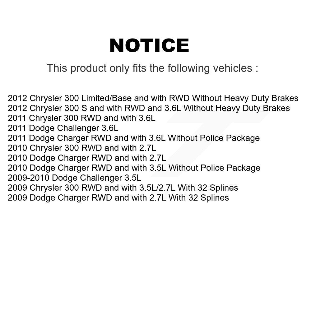 [Avant + Arrière] Kit d'ensemble roulement de roue et moyeu pour Dodge Charger Chrysler 300 Challenger KBB-111230