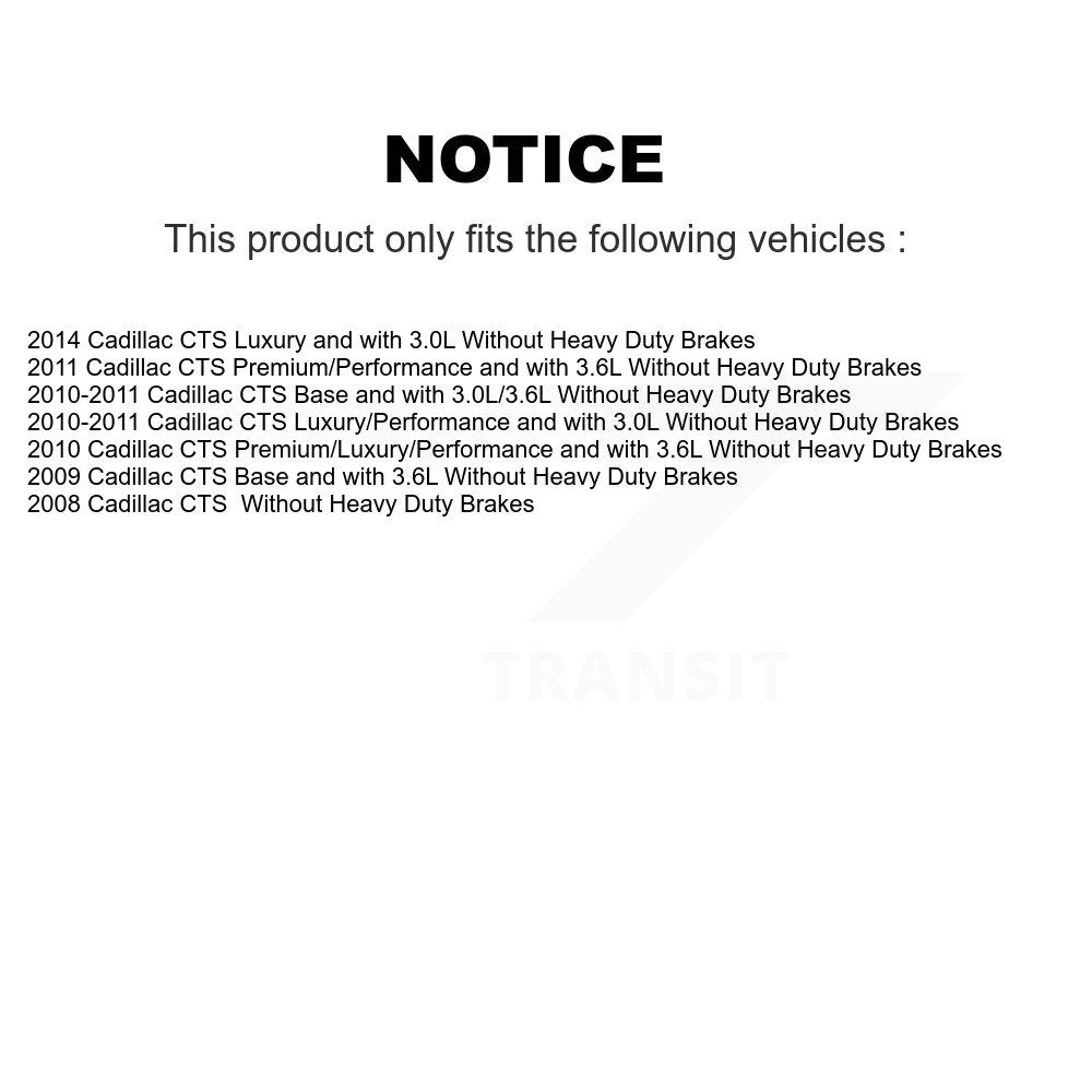 [Avant + Arrière] Kit d'ensemble roulement de roue et moyeu pour Cadillac CTS sans Heavy Duty Brakes KBB-112297