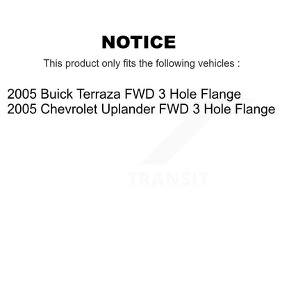 [Avant + Arrière] Kit d'ensemble roulement de roue et moyeu pour 2005 Chevrolet Uplander Buick Terraza 3 Hole Flange or Triangular FWD KBB-115107
