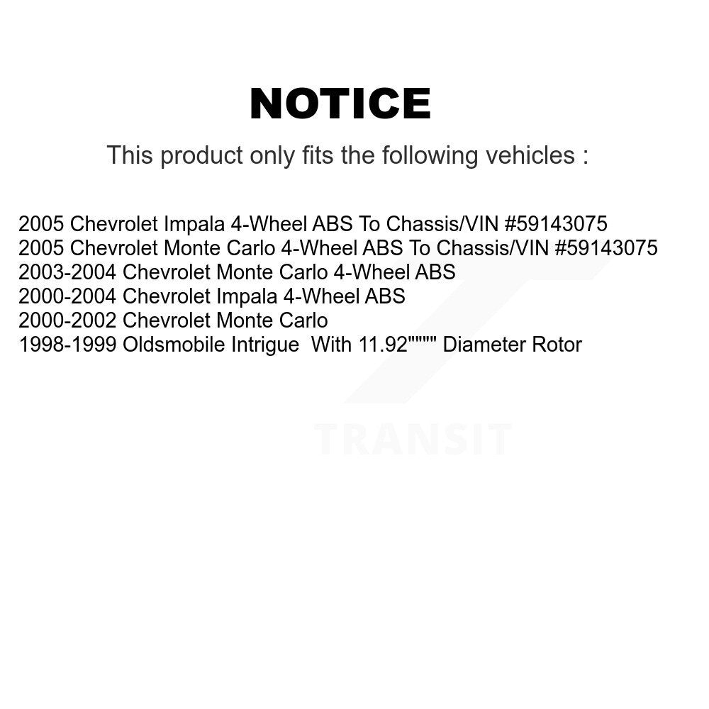 [Avant + Arrière] Kit d'ensemble roulement de roue et moyeu pour Chevrolet Impala Monte Carlo Oldsmobile Intrigue KBB-115344