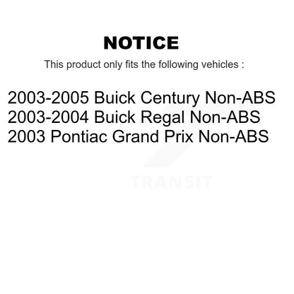 [Avant + Arrière] Kit d'ensemble roulement de roue et moyeu pour Buick Century Regal Pontiac Grand Prix Non-ABS KBB-115352