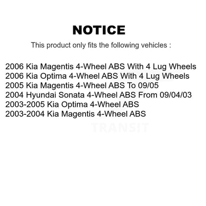 [Avant + Arrière] Kit de Roulement de roue pour Kia Optima Hyundai Sonata Magentis 4-Wheel ABS KBB-117086