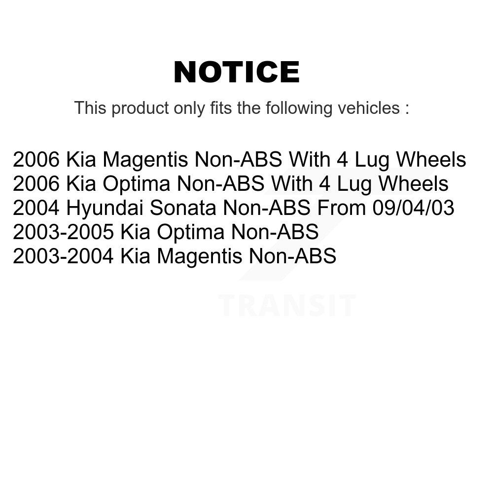 [Avant + Arrière] Kit de Roulement de roue pour Kia Optima Hyundai Sonata Magentis Non-ABS KBB-117087
