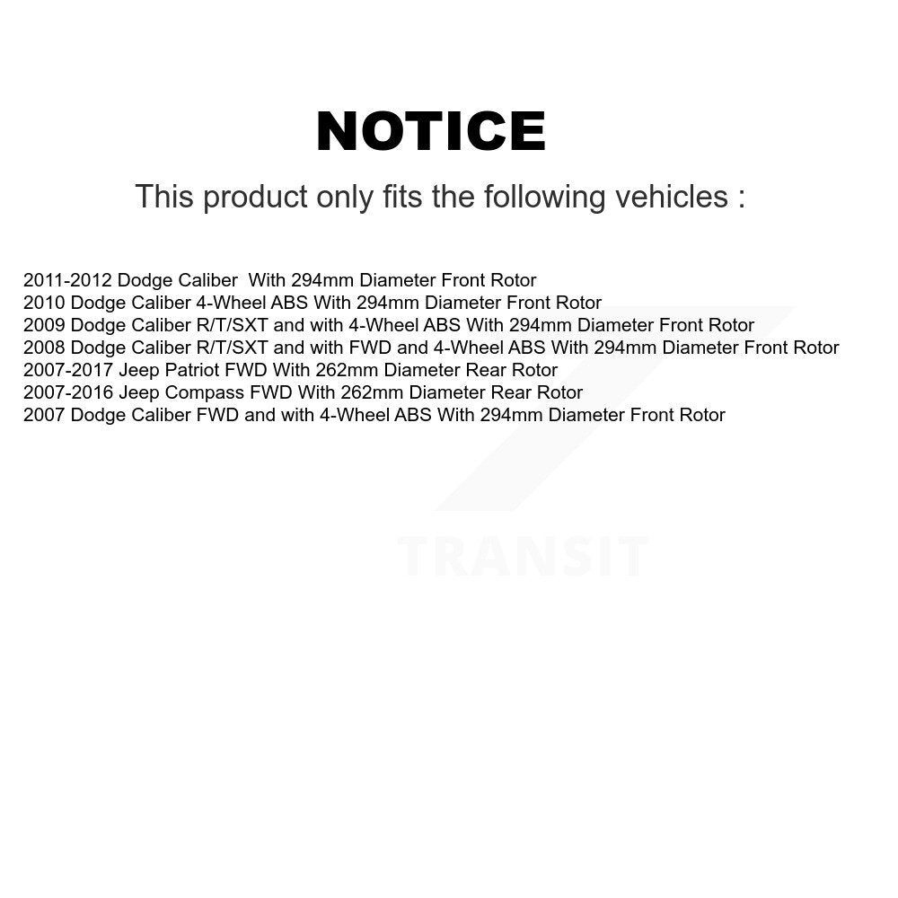 [Avant + Arrière] Kit de Roulement de roue pour Jeep Patriot Compass Dodge Caliber KBB-117168