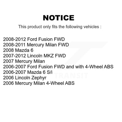 [Avant + Arrière] Kit de Roulement de roue pour Ford Fusion Lincoln MKZ Mercury Milan Mazda 6 Zephyr KBB-117291