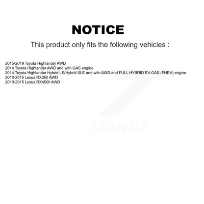[Avant + Arrière] Kit de Roulement de roue pour Toyota Highlander Lexus RX350 RX450h KBB-117600