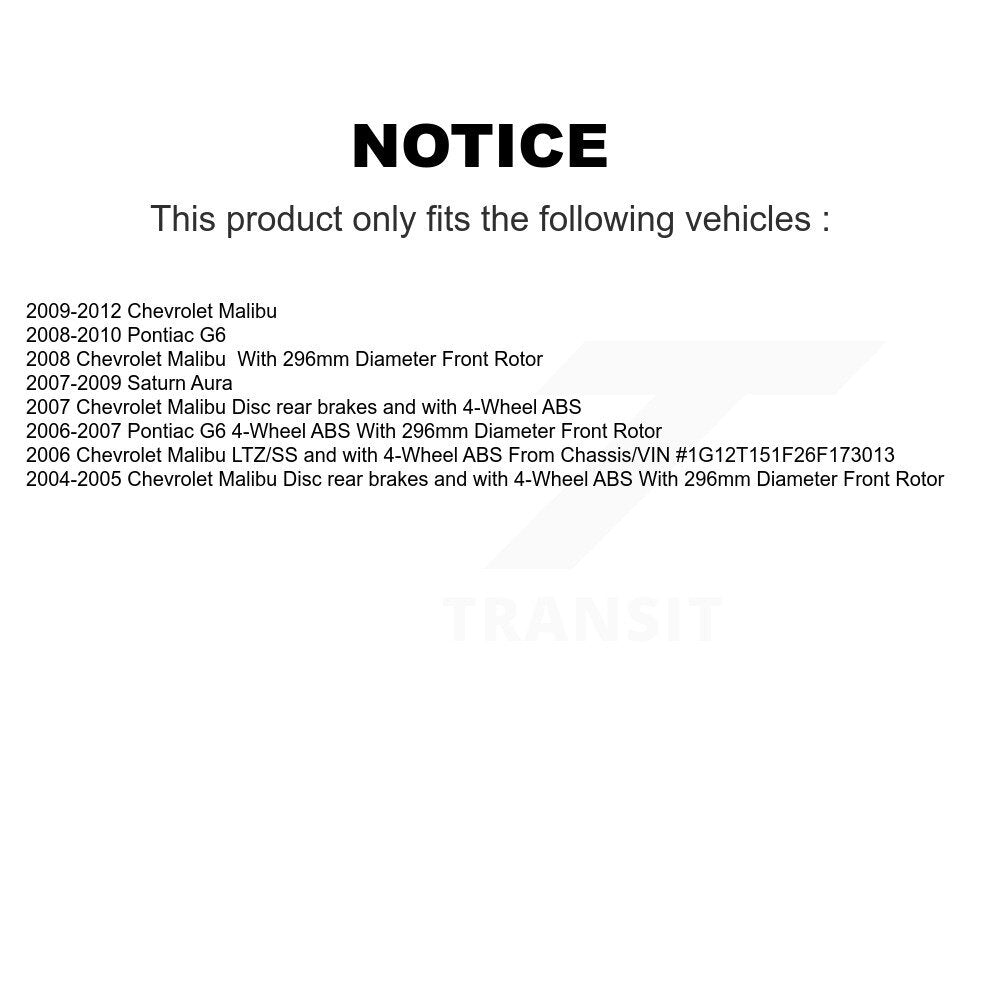 [Avant + Arrière] Kit d'ensemble roulement de roue et moyeu pour Chevrolet Malibu Pontiac G6 Saturn Aura KBB-119097