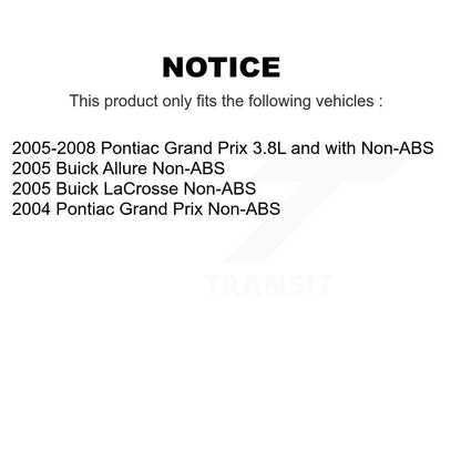 [Avant + Arrière] Kit d'ensemble roulement de roue et moyeu pour Pontiac Grand Prix Buick LaCrosse Allure KBB-119457