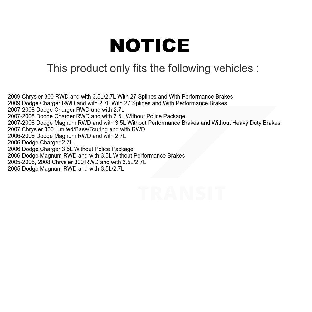 [Avant + Arrière] Kit d'ensemble roulement de roue et moyeu pour Chrysler 300 Dodge Charger Magnum KBB-119849