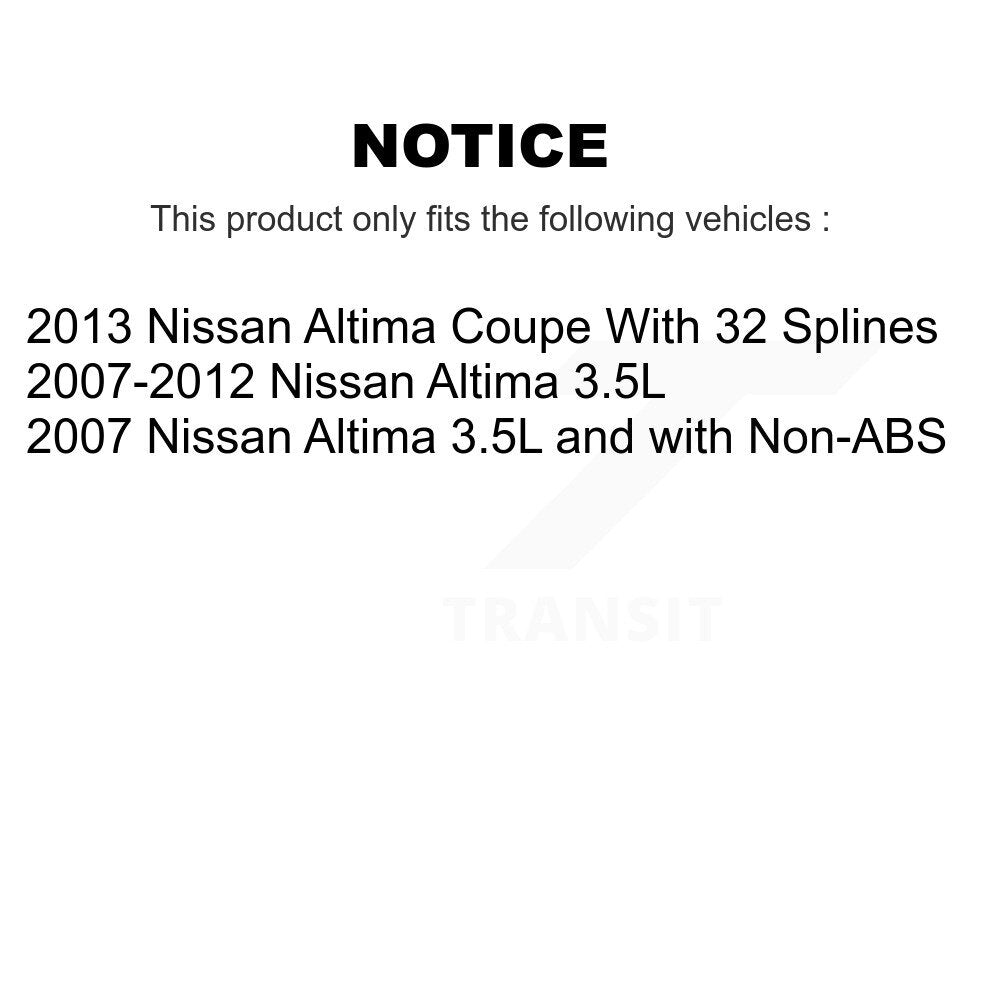 [Avant + Arrière] Kit d'ensemble roulement de roue et moyeu pour Nissan Altima KBB-120887