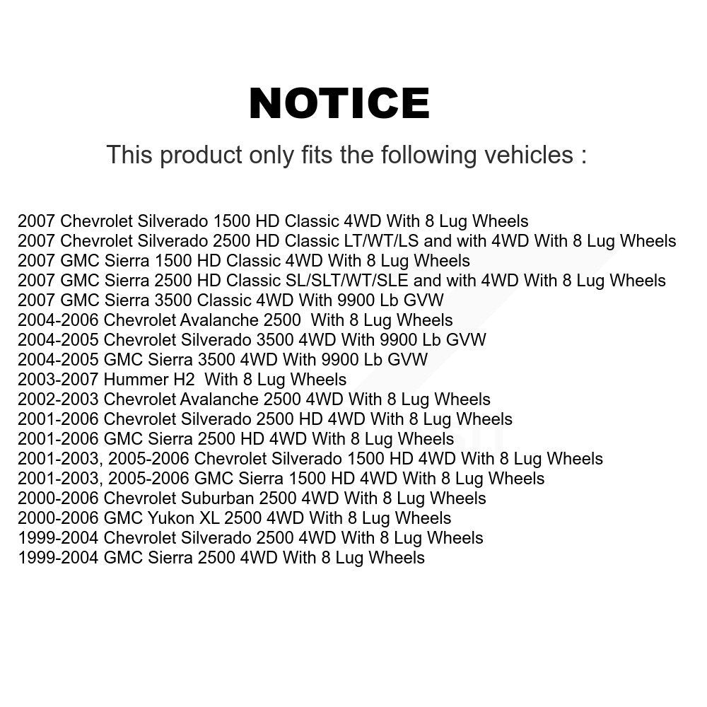 [Avant] Kit d'ensemble roulement de roue et moyeu pour Chevrolet Silverado 2500 HD GMC Sierra Hummer H2 Classic 1500 3500 Suburban Yukon XL Avalanche KBB-121236