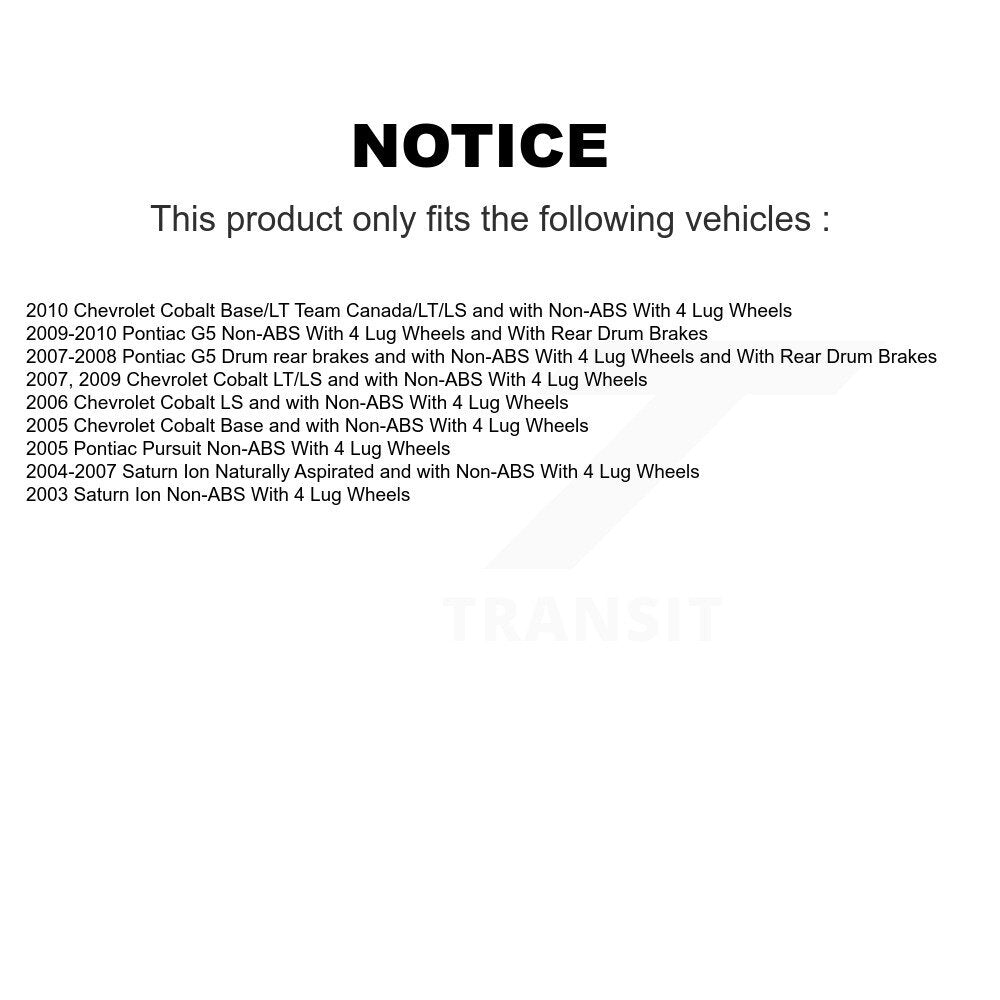 [Avant] Kit d'ensemble roulement de roue et moyeu pour Chevrolet Cobalt Saturn Ion Pontiac G5 Pursuit 4 Lug Wheels KBB-121239