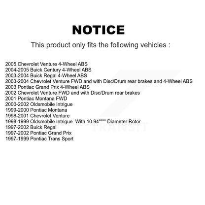 [Avant + Arrière] Kit d'ensemble roulement de roue et moyeu pour Pontiac Buick Grand Prix Chevrolet Venture Regal Century Oldsmobile Intrigue Montana Trans Sport KBB-123561