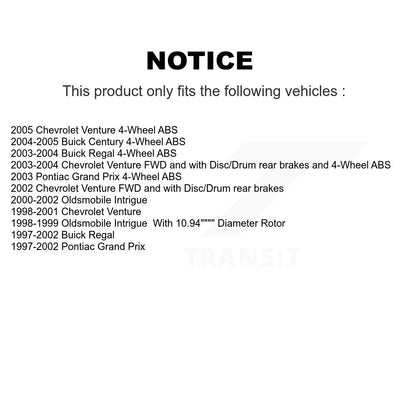 [Avant + Arrière] Kit d'ensemble roulement de roue et moyeu pour Buick Pontiac Grand Prix Chevrolet Venture Regal Century Oldsmobile Intrigue KBB-123620