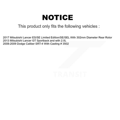 [Arrière] Disque et plaquette de frein pour Mitsubishi Lancer Dodge Caliber KC8-100015T